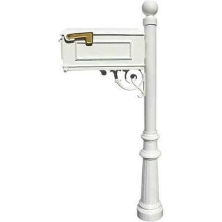 Lewiston Mailbox System with Post Fluted Base & Ball Finial, White LM-804-LPST-WHT